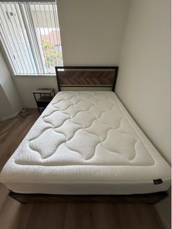 Full size bed frame with 4 storage drawers, memory foam mattress and nightstand