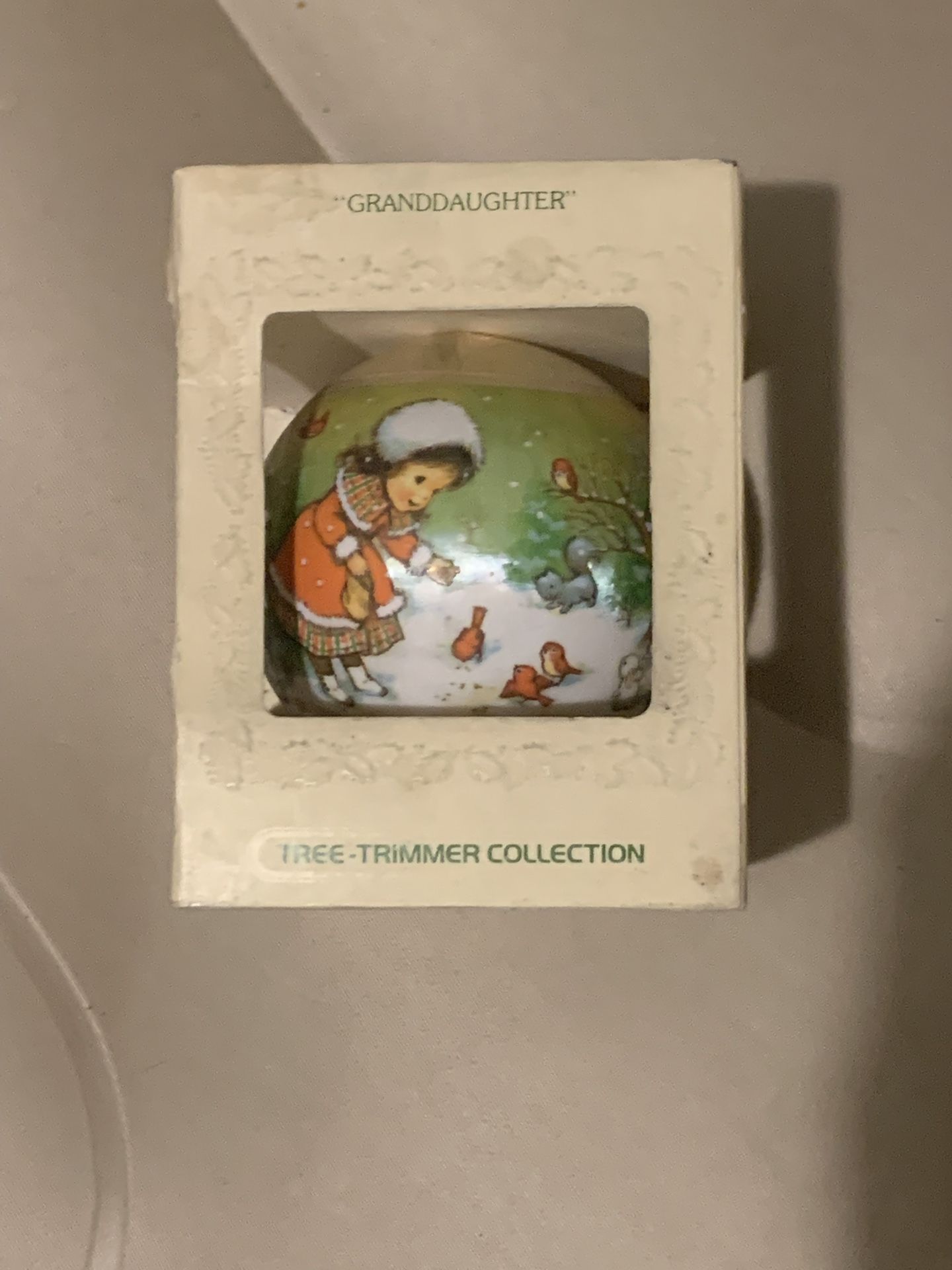 Hallmark Unbreakable Satin Ball Ornament Granddaughter 1979 Girl Feeding Birds