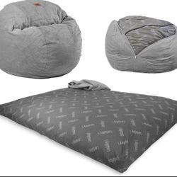 Bean Bag Chair & Queen Size Bed All-In-One Convertible Living Room Bedroom Furniture