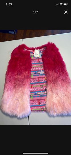 NEW Dreamworks Trolls Girls Vest Pink Faux Fur Open Front M 14/16