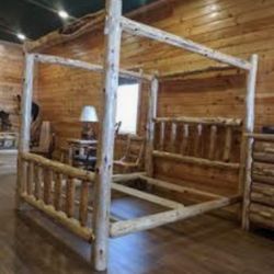 White Log Cabin Queen Size Bed Frame