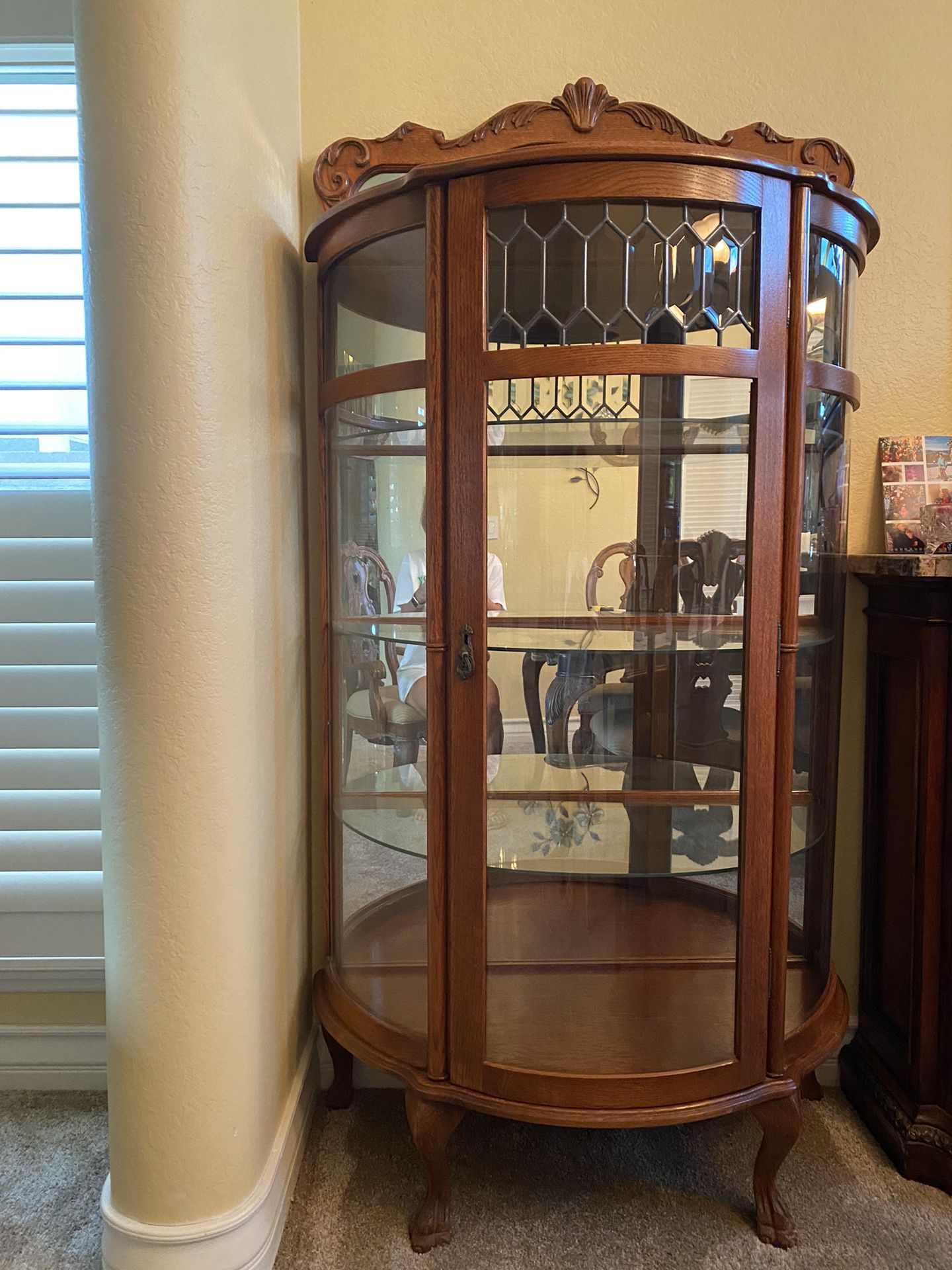 Oak & Beveled Glass Courier Cabinet Armoire 