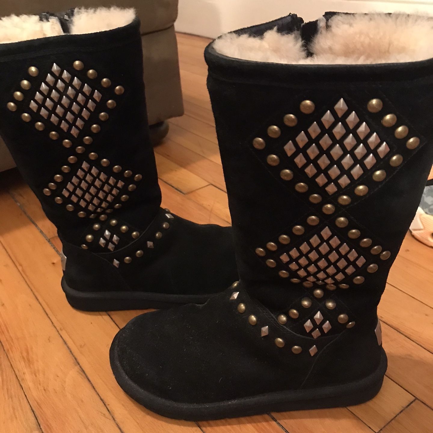 Ugg’s Southwestern Boho Tall Studded Sherpa Boots