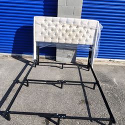 Queen Size Tufted Headboard + Metal Bed Frame – Elegant & Sturdy