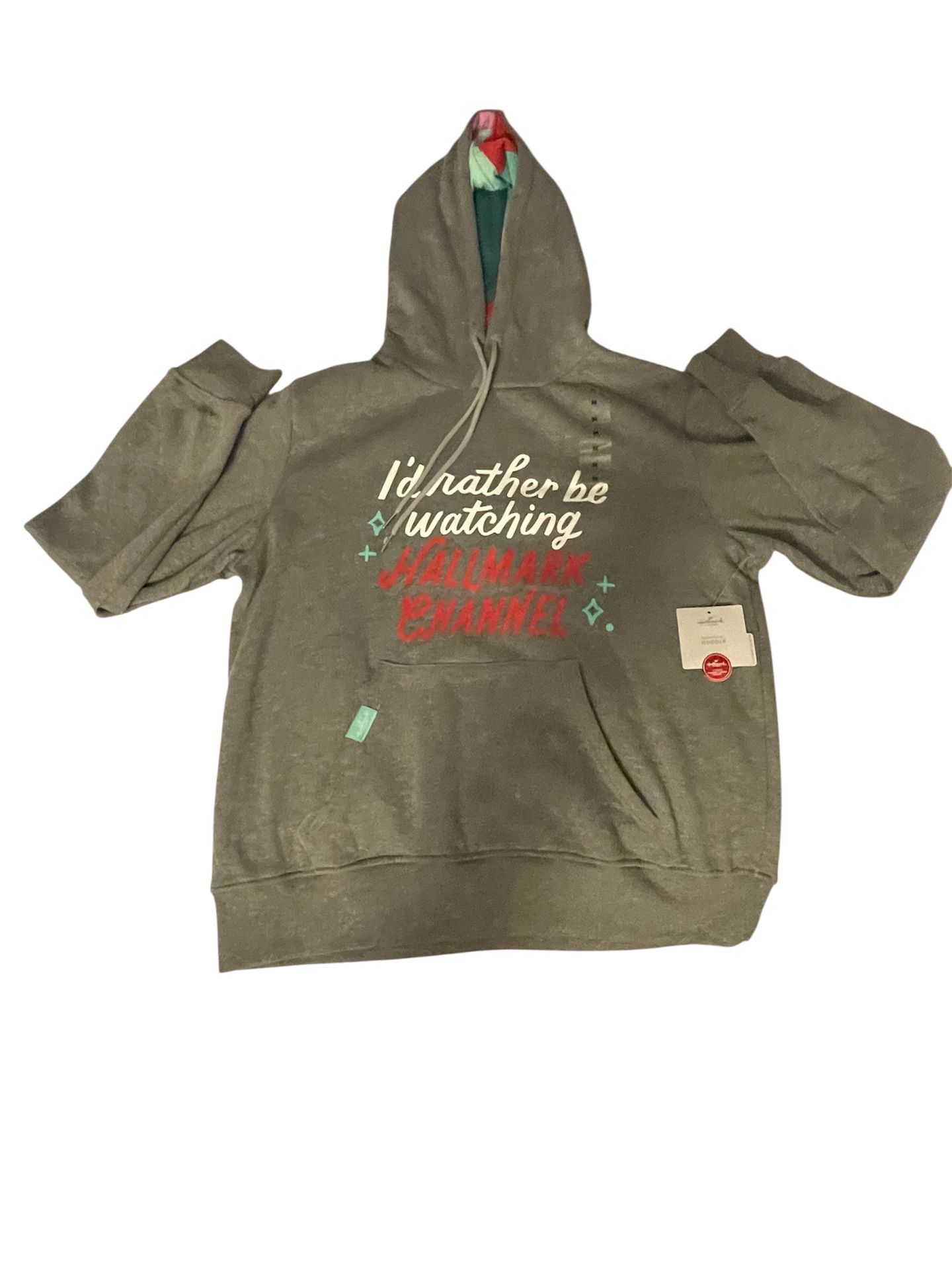 Hallmark Channel I'D RATHER BE WATCHING Womens Gray Hooded Sweatshirt Sz M Rare