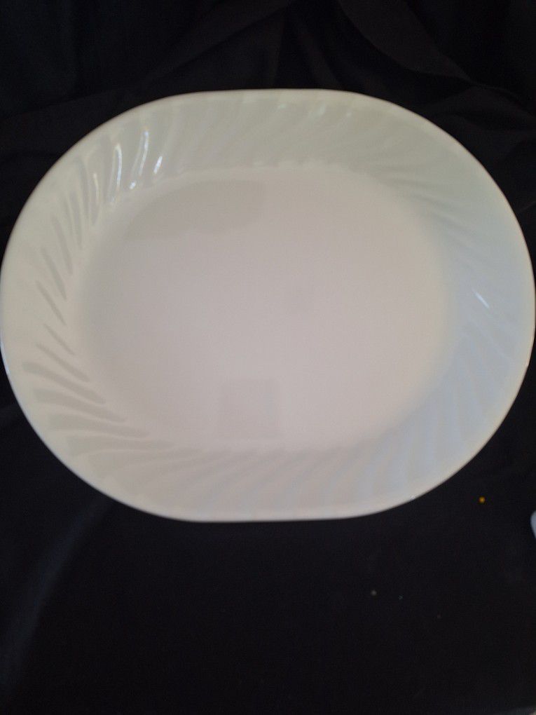2 Corelle Enhancements Solid White Swirl Oval Serving Platter 12.25” 