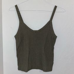 American Eagle Tank Top Womens Large Green Ribbed Knit V Neck Stretch Camisole