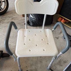 Shower Chair with Back and Padded Armrests, Shower Stool 6 Levels Adjustable Height 26.8"-39.1", Support up to 300Lbs