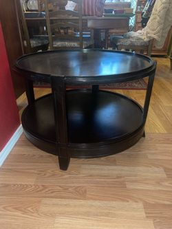 Vintage black wood round coffee table