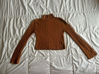 Women’s Rust Colored Cropped Turtleneck with Bell Sleeves