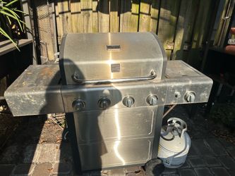 Burner Stainless Steel Gas Grill, Features 1 Side Burner and Dual - Wheels,