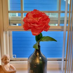 Blue Gold Vase With Red Flower (Artificial)