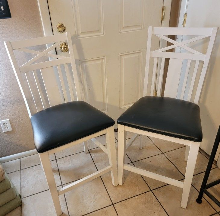 Pair Of White Wooden Bar Chairs