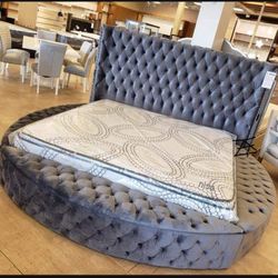 Sansom Gary Velvet Queen Bed USB Port $10 Down Payment And Financing Available