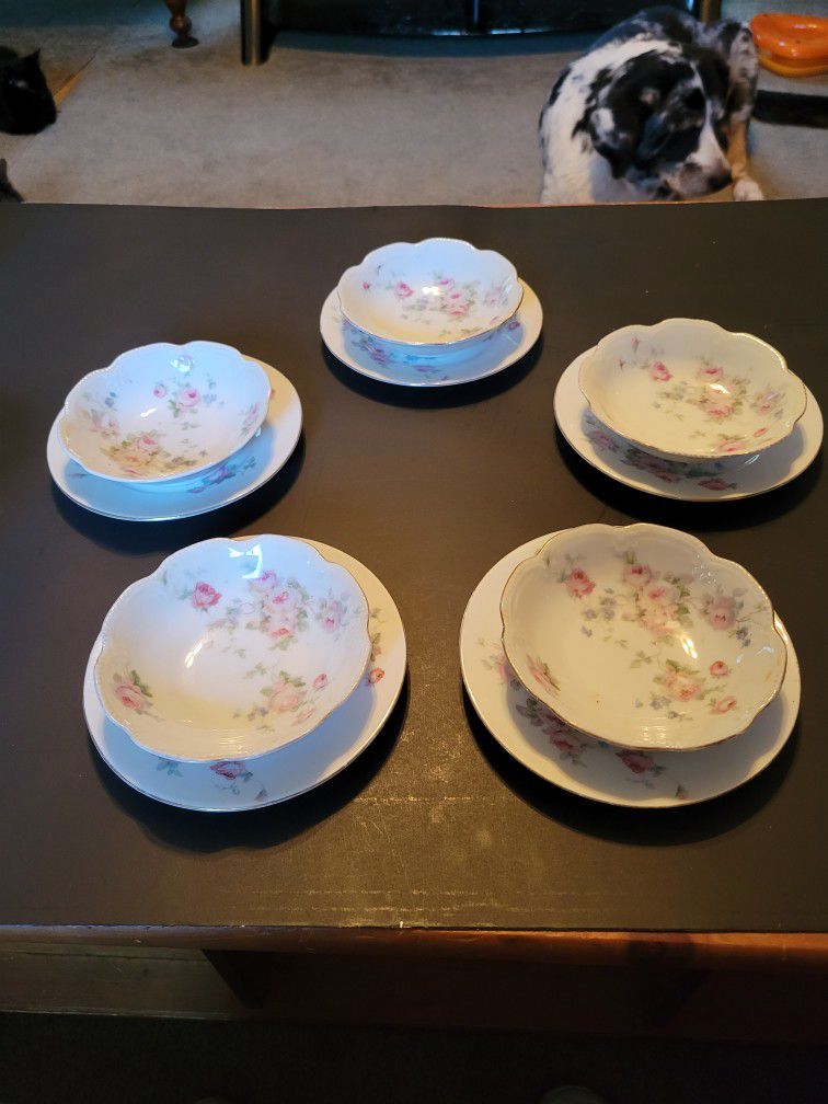 5 Vintage Theodore Haviland Limoges France Saucers With Matching Bowls