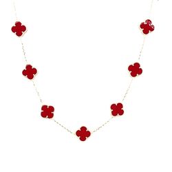 14K Yellow Gold Red Clover Necklace | 18 Inches