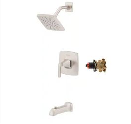 Pfister Bruxie 1-Handle 1-Spray Tub & Shower Faucet 1.8 GPM in Spot Defense Brushed Nickel (Valve Included)