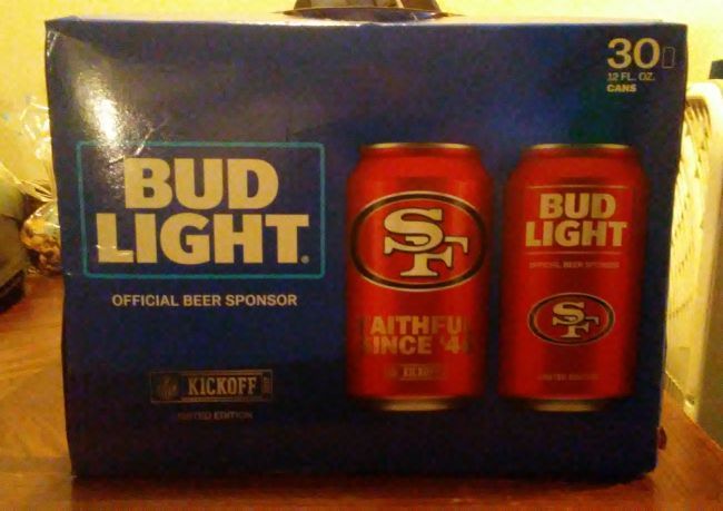 49ers Cans. Bud Light (30 pack)