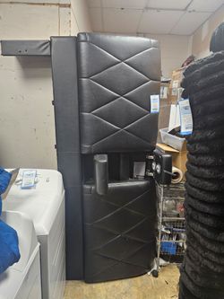 Black king headboard with cup holder and lights center opening.