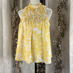 Nine West Yellow Floral Ruffle Blouse | Medium | Cottagecore Boho Chic