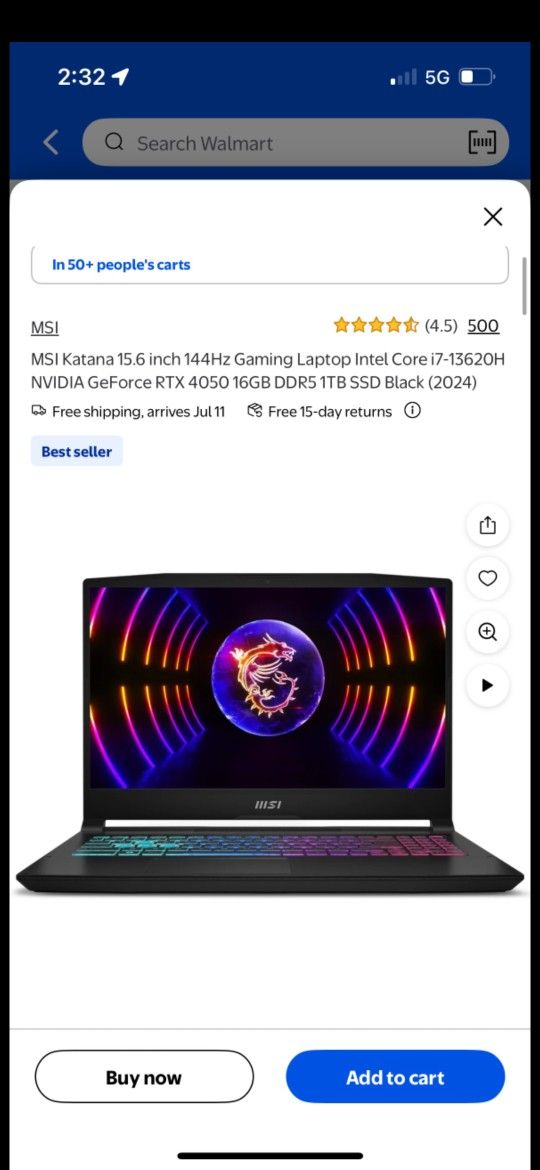 (NEW) MSI Katana 15.6in 144Hz Gaming Laptop Intel Core i7 NVIDIA GeForce RTX4050