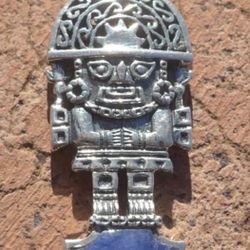 Peruvian Reversible Healing God Tumi w/Lapiz Lazuli Stone Pendant