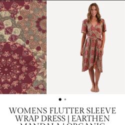 WOMENS FLUTTER SLEEVE WRAP DRESS | EARTHEN MANDALA | ORGANIC COTTON JERSEY