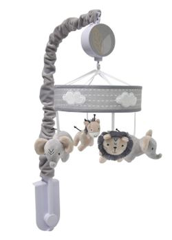 Lambs & Ivy Jungle Safari Gray Elephant/Lion Musical Baby Crib Mobile Toy