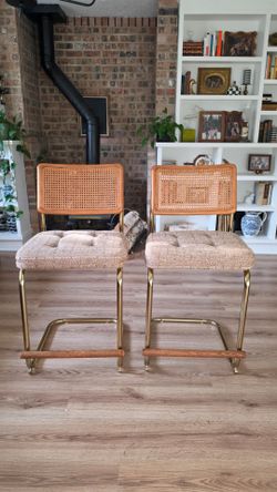 Pristine 1975 Authentic Cal-Style Furniture MCM Cantilever Bar Stools - Pair