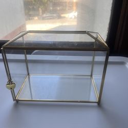 Glass, Gold, Wedding Card Box With Lock & Key 