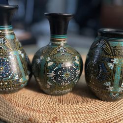 3 Beautiful hand-painted  Artesian  pottery From The Philippines 