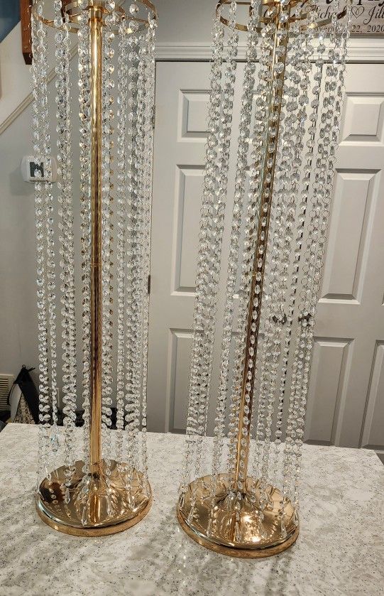 Gold And Crystal Flower Stand( Set Of 2)
