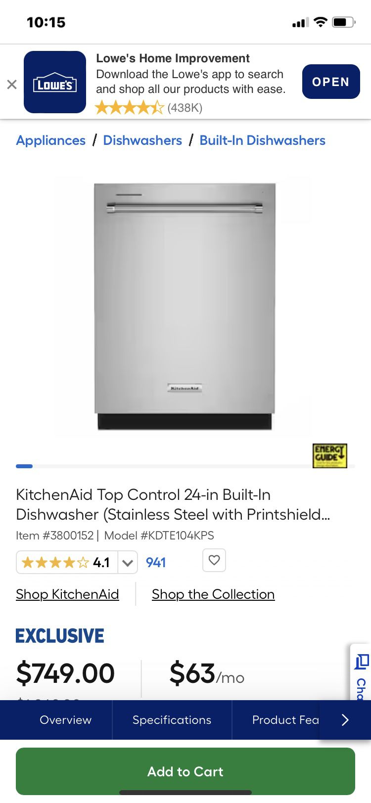 dishwasher KitchenAid