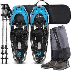 NEW Odoland 30 Inch Snowshoes Trekking Poles for Men Women Youth Waterproof Snow Leg Gaiters and Carrying Bag Lightweight Aluminum, Heel Lift Snow Sho
