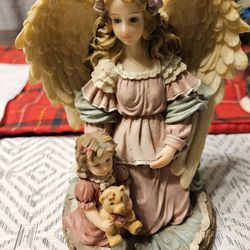 Montefiori Collection Italy Design Guardian Angel Over Child Resin Figurine 90's

