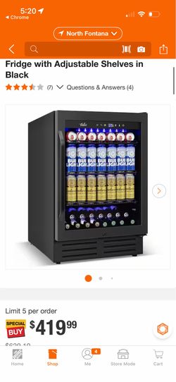 24 in. 180 (12 oz.) Can Built-in/Freestanding Beverage Cooler Fridge with Adjustable Shelves in Black