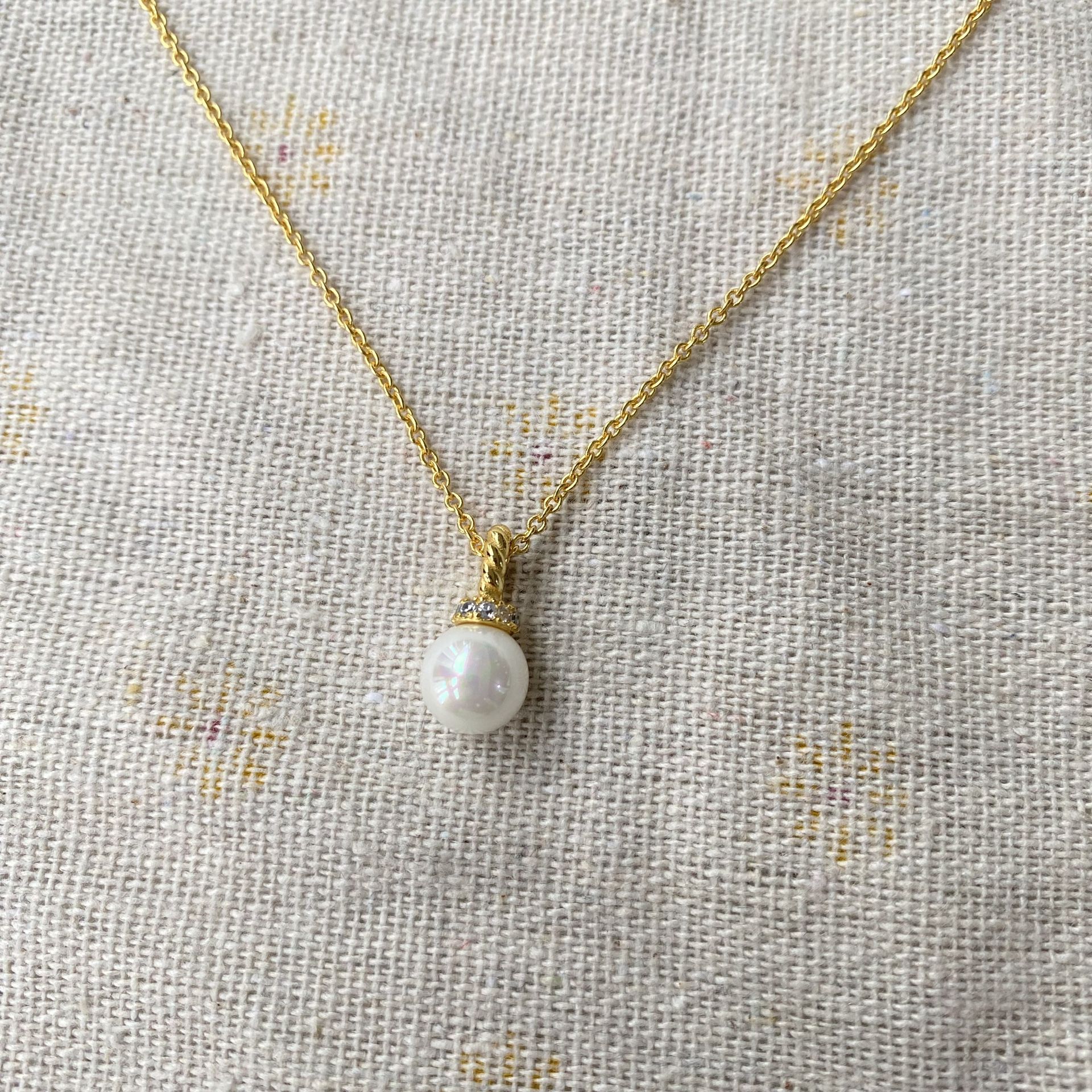 David Yurman Solari Pendant 18K Yellow Gold with Pearl and Diamonds Necklace,8mm