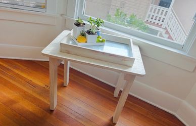 V. STURDY Indoor Outdoor Garden Tea Coffee End Side Table Original Vintage Distressed Egg White Chippy Paint Shabby Chic Art Artisan Whimsy HILLCREST