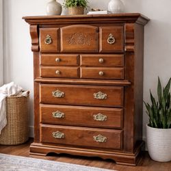 Solid Wood Tall Dresser – Classic Cherry Finish | FREE DELIVERY 