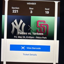 2 Tix Yankees Vs padres May 24.  Great Seats At GREAT PRICE