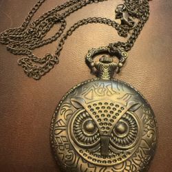 Vintage Pocket Watch Novelty Owl Locket Pendant Watch Steampunk Quartz Necklace Watch with 31.5 Inch Chain