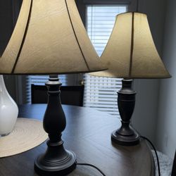 2 Table Lamps - Beige Shades/Bronze Bases