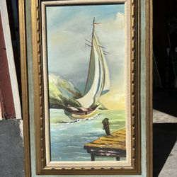 Large Sailboat Oil Painting
