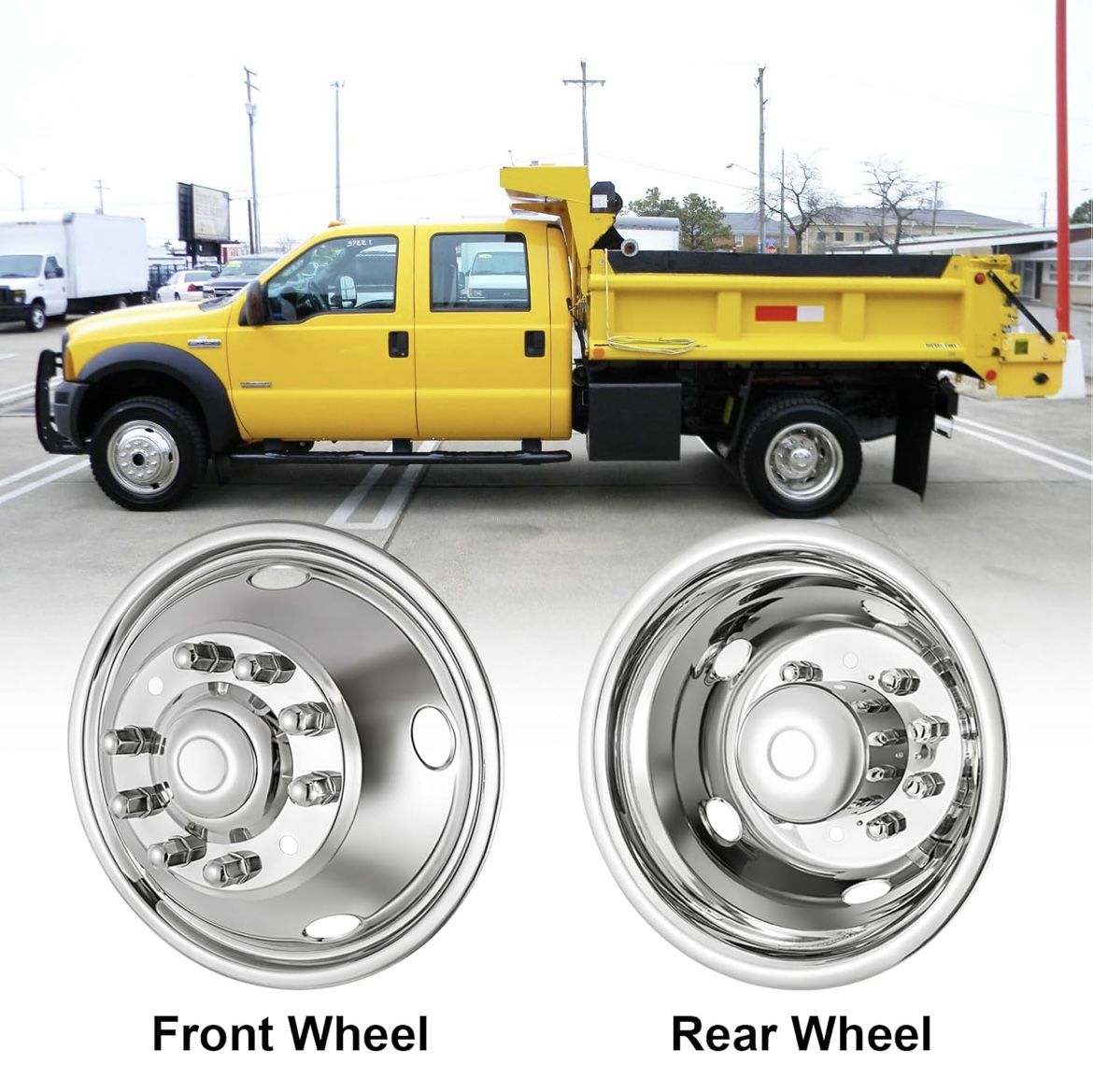 19.5" 10 Lug Wheel Simulators, Stainless Steel, Hubcap with Bolt Kit Fit for 2005-2021 Ford F450/F550, Ford Raptor 2WD