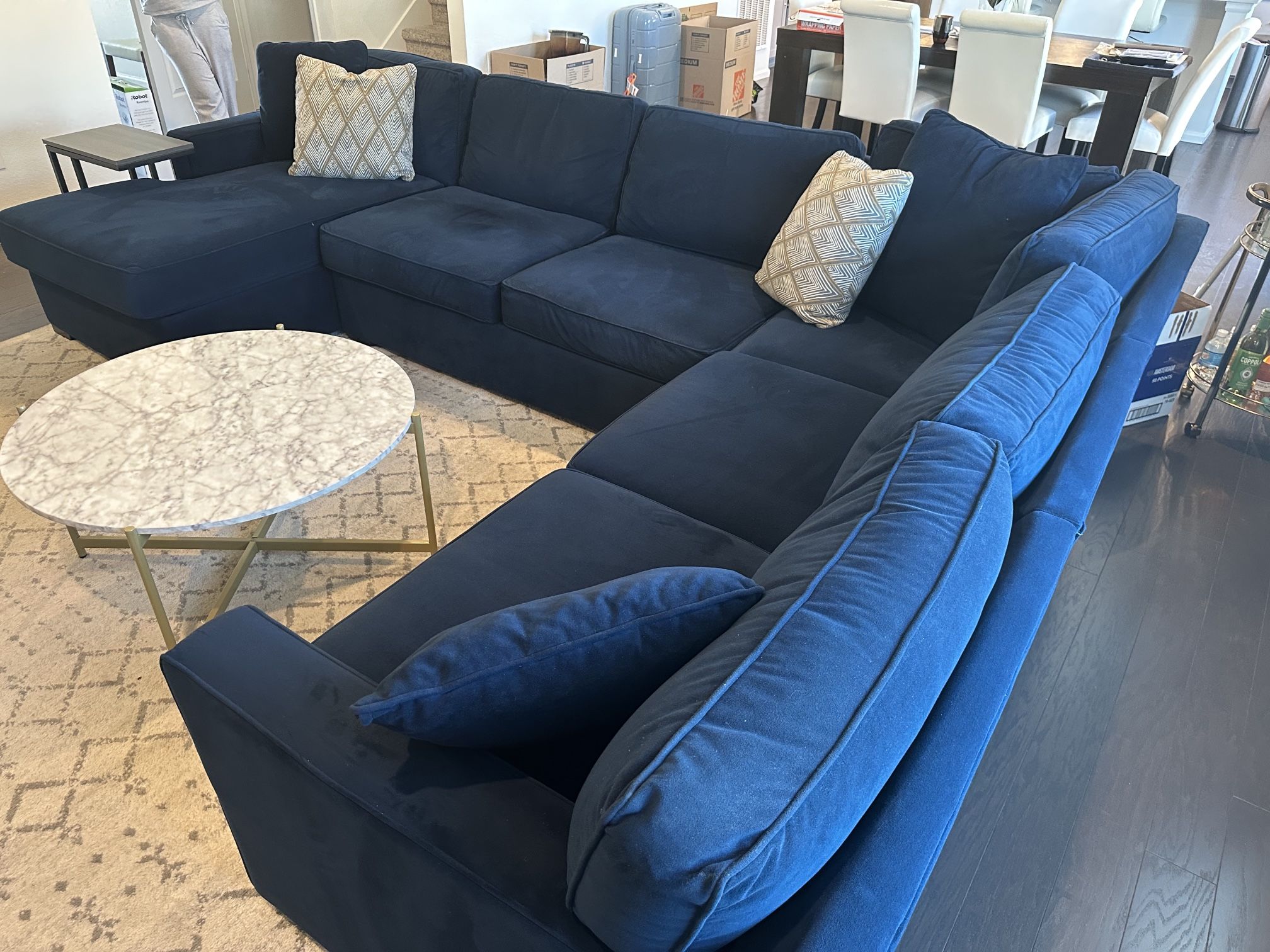 Plush Navy Velvet Sectional Sofa