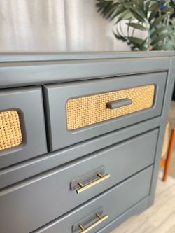 Mid-Century Inspired Modern Cane Dresser with Mirror