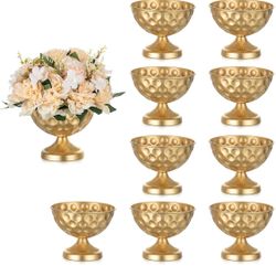 Sziqiqi Gold Metal Vases for Centrepiece: 6.1in 10Pcs Bulk Bowl Compote Vase for Wedding Flower Decorations - Flower Arrangements Table Vase Plant for