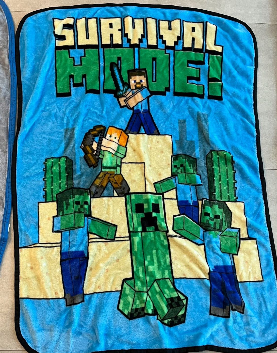 Kids blankets. Basketball Space Jam Minecraft Basketball themed one is 5 x 7 feet for $10 Two smaller Minecraft and space jam ones are around 4 × 3 f