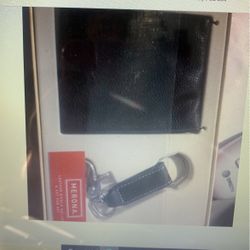 Brand New Merona Leather Bifold Wallet & Key Fob Set