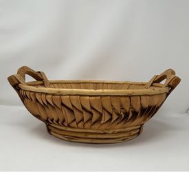 Vintage Large Bentwood Basket With Wooden Handles And Willow Wood Base